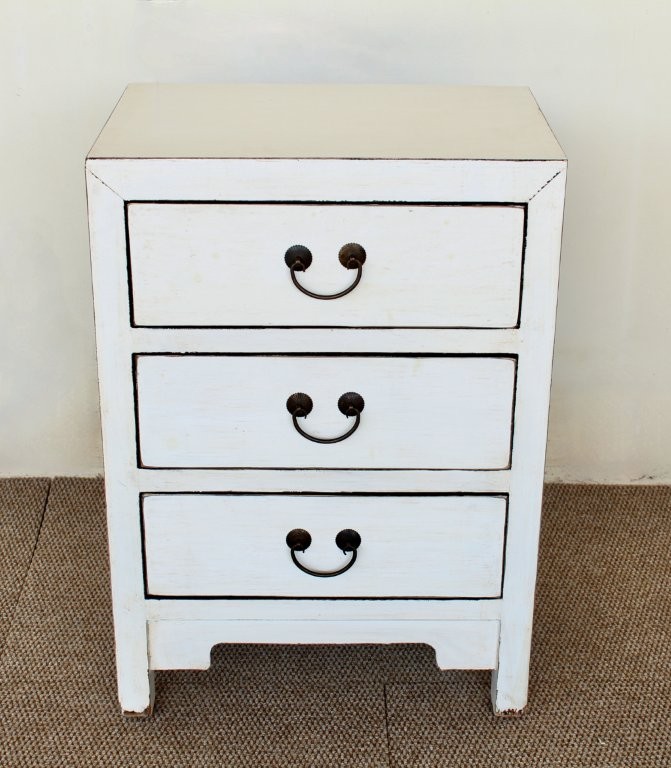 White 3 Drawer Bedside